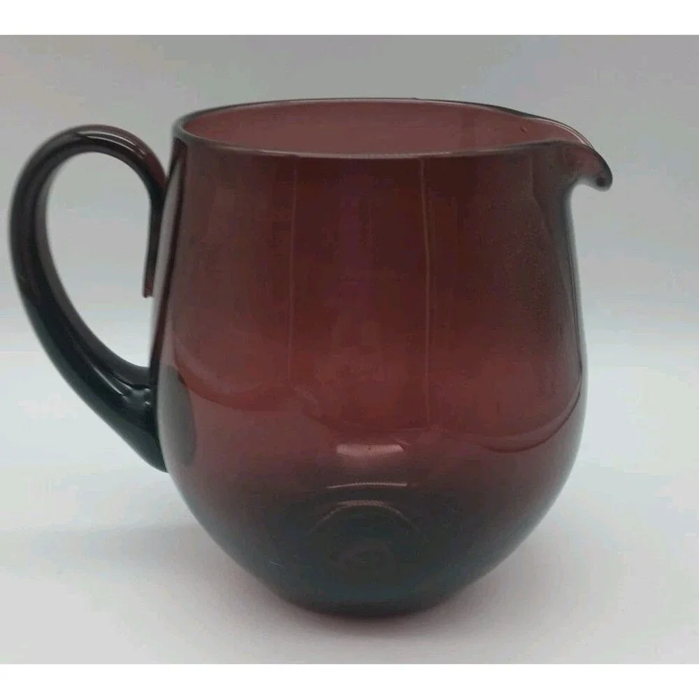 Vtg Blenko Purple Amethyst Squat Pitcher Art Glass 5.75